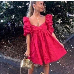 Women's Puff-Sleeve Mini Dress in Hot Pink